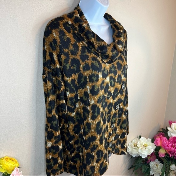 M NWT Notations Leopard Print Cowl Neck Sweater Long Sleeve Stretch Medium 8 10 - Picture 4 of 10